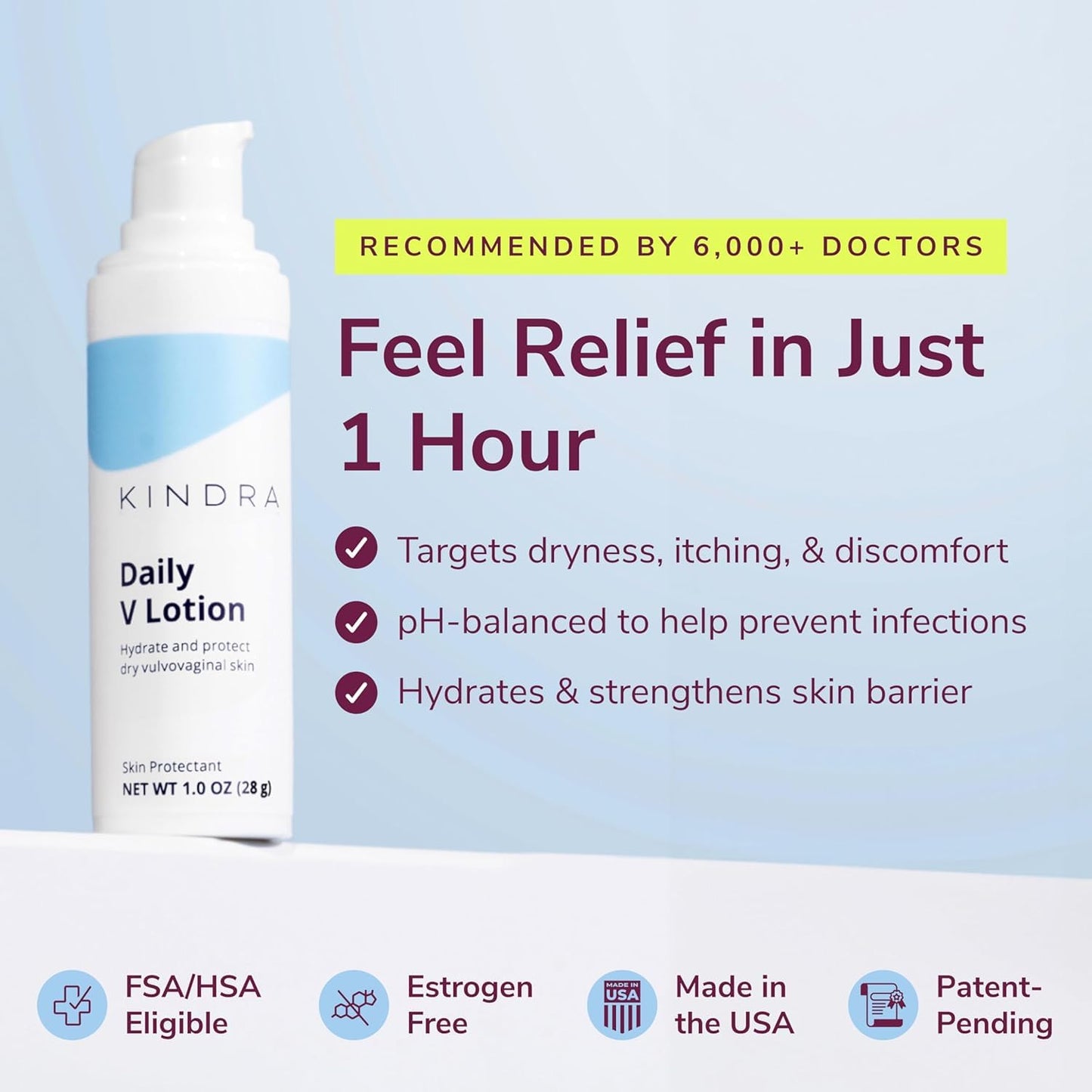 Kindra Daily V Moisturizer Lotion – Hormone-Free Vaginal Cream for Dryness & Itch | Doctor-Recommended, pH-Balanced
