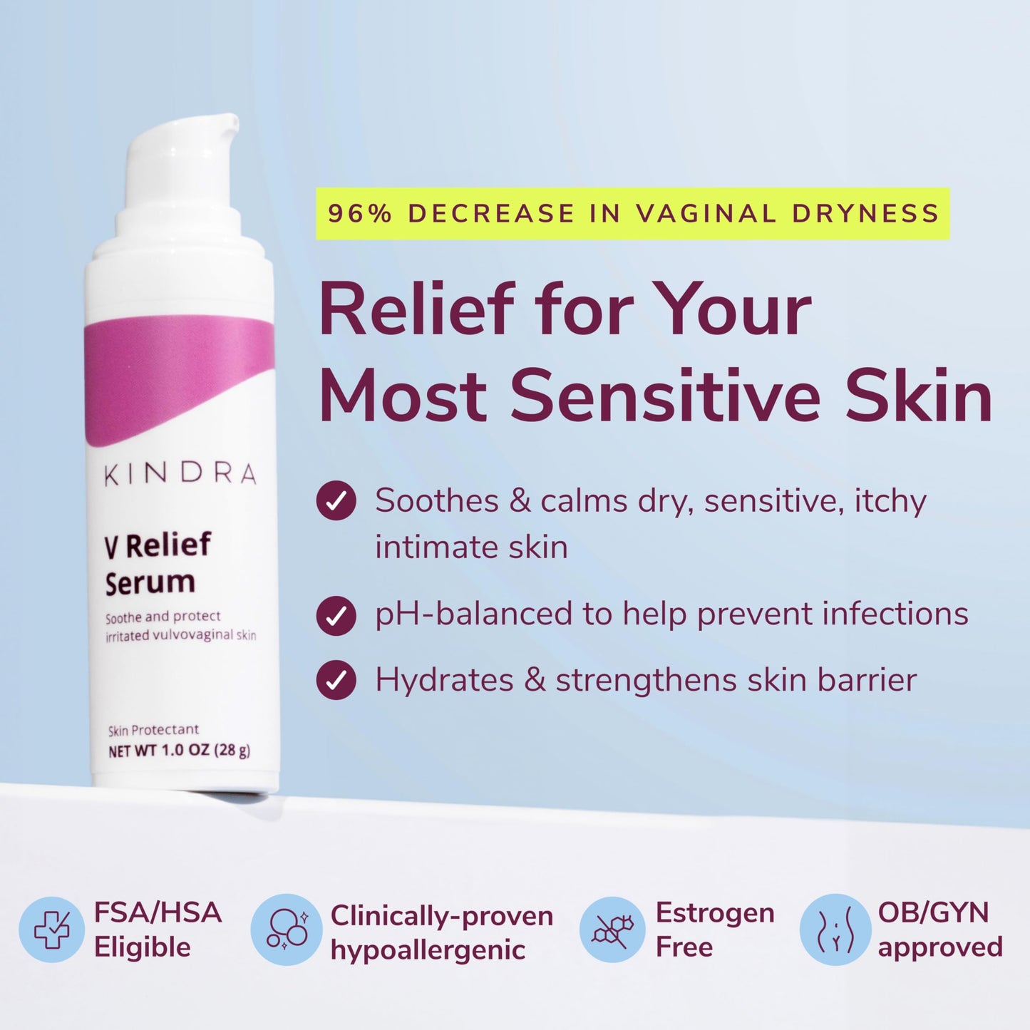 Kindra V Serum - Sensitive Skin Vaginal Vulvar Moisturizer | Non-Hormonal, Doctor-Recommended