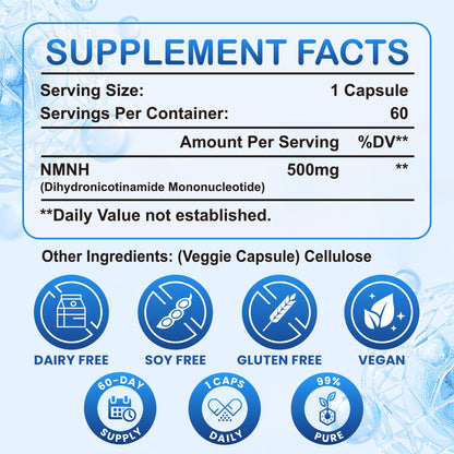 Kinetara NMNH NMN Supplement Alternative – NAD+ Support for Cellular Health & Healthy Aging | 60 Capsules
