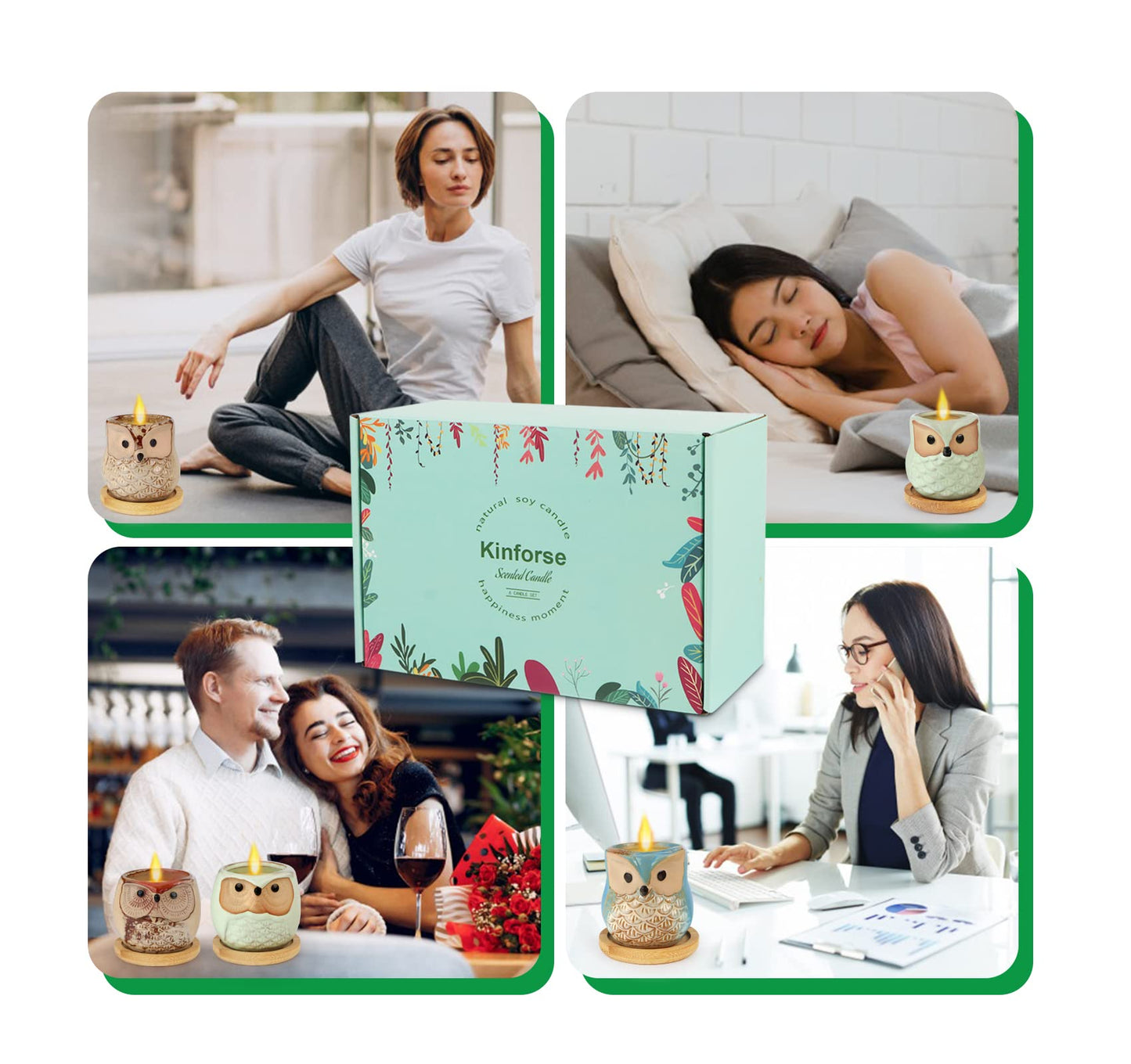 Kinforse Scented Candles Gift Set - 6-Pack Owl Aromatherapy Candles for Women | Birthday & Holiday Gifts