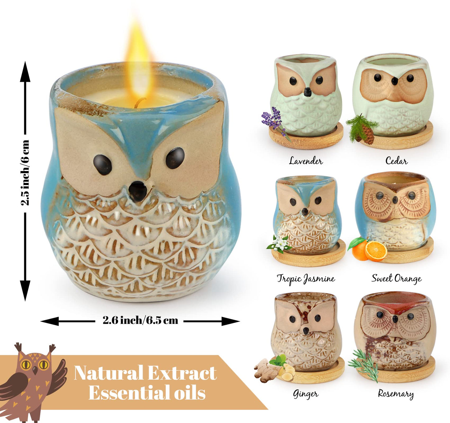 Kinforse Scented Candles Gift Set - 6-Pack Owl Aromatherapy Candles for Women | Birthday & Holiday Gifts