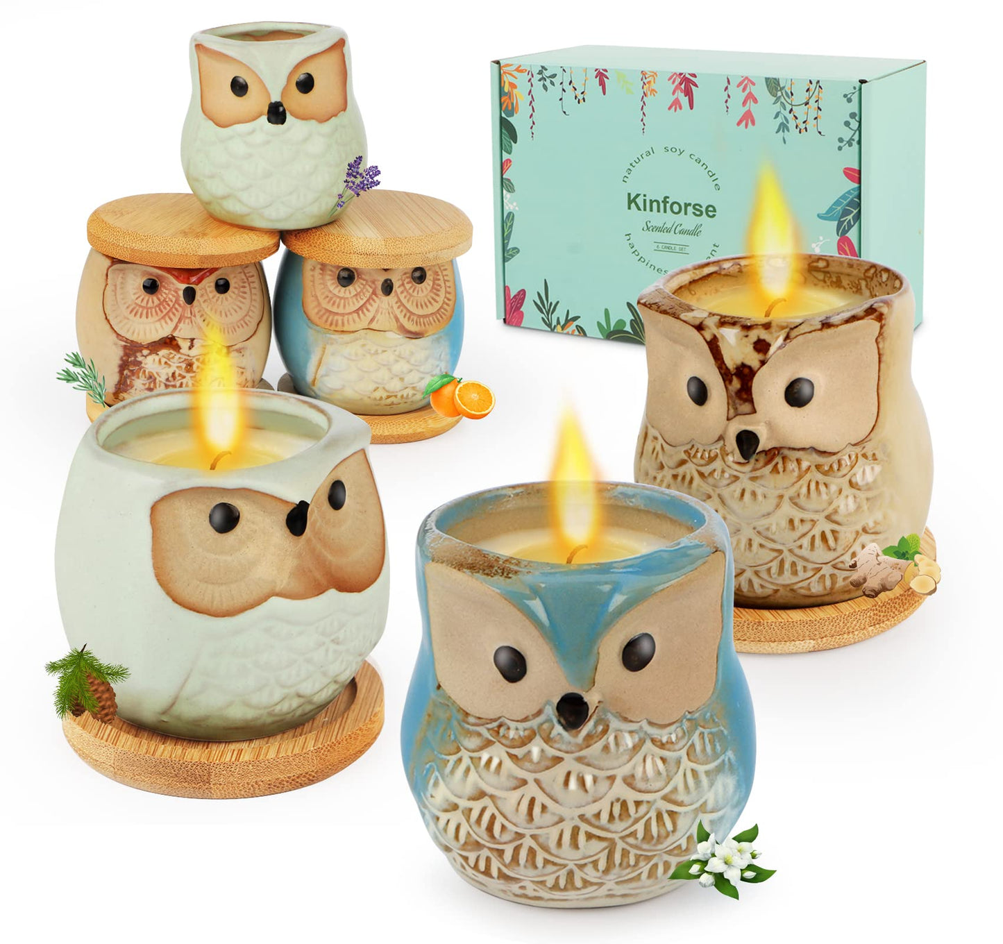Kinforse Scented Candles Gift Set - 6-Pack Owl Aromatherapy Candles for Women | Birthday & Holiday Gifts
