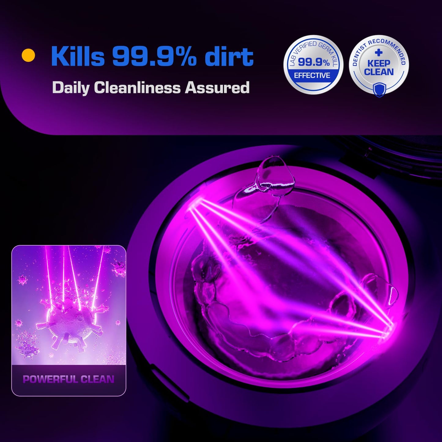 Kingwell 45KHz Ultrasonic Retainer Cleaner – 230ml, Denture/Aligner Cleaner (White) | FSA/HSA Approved