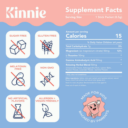 Kinnie Calm Drink Mix for Kids – Grape, Sugar-Free & Melatonin-Free (30 Sticks)