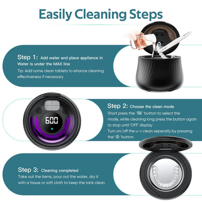 KINTLE Ultrasonic Retainer Cleaner 45kHz – 200ml, 4 Modes, UV Sterilization