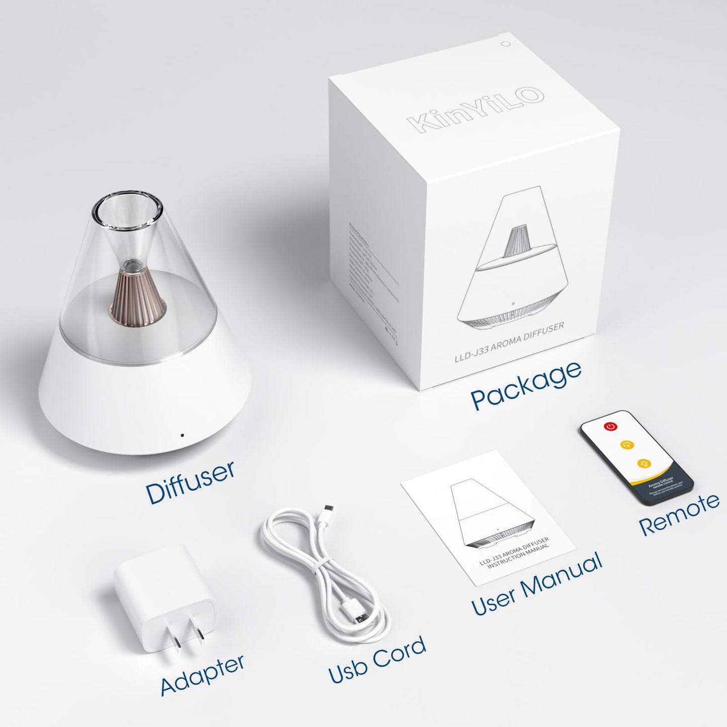 KinYILO Essential Oil Diffuser - 150ml Ultrasonic Aroma Diffuser, Auto-Off, 6-12H, White