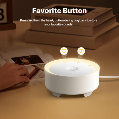 Kipcush White Noise Machine – 20 Sounds, 2 Shortcuts, Warm Night Light