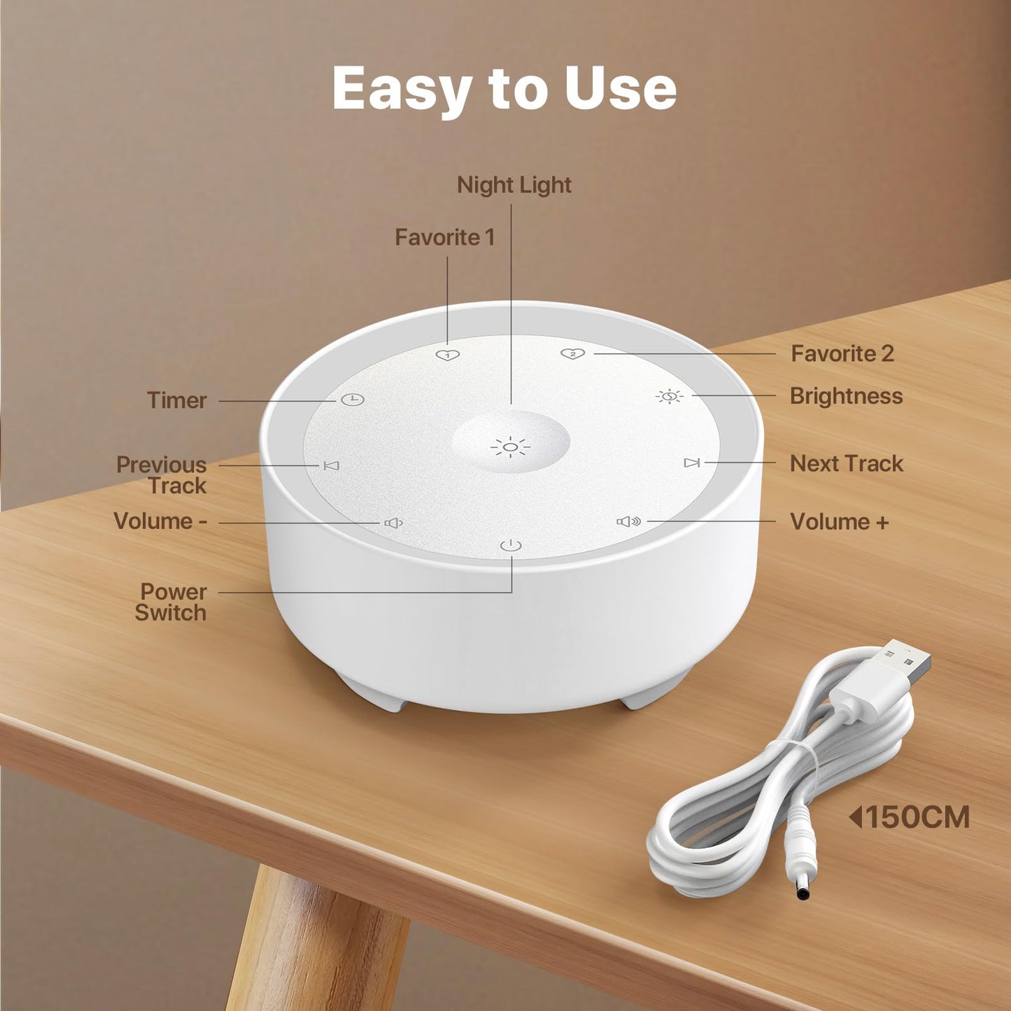 Kipcush White Noise Machine – 20 Sounds, 2 Shortcuts, Warm Night Light