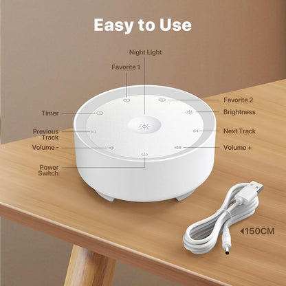Kipcush White Noise Machine – 20 Sounds, 2 Shortcuts, Warm Night Light