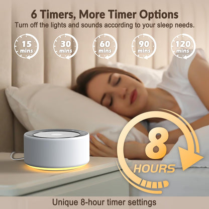 Kipcush White Noise Machine with Nursery Lamp | 30 Soothing Sounds, 8-Color Night Light, 8H Timer