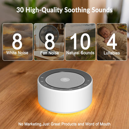 Kipcush White Noise Machine with Nursery Lamp | 30 Soothing Sounds, 8-Color Night Light, 8H Timer