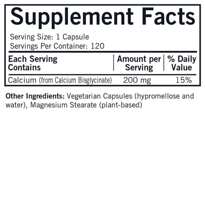 Kirkman Calcium Bisglycinate Chelate 200mg – 120 Capsules – Hypoallergenic – No Vitamin D3