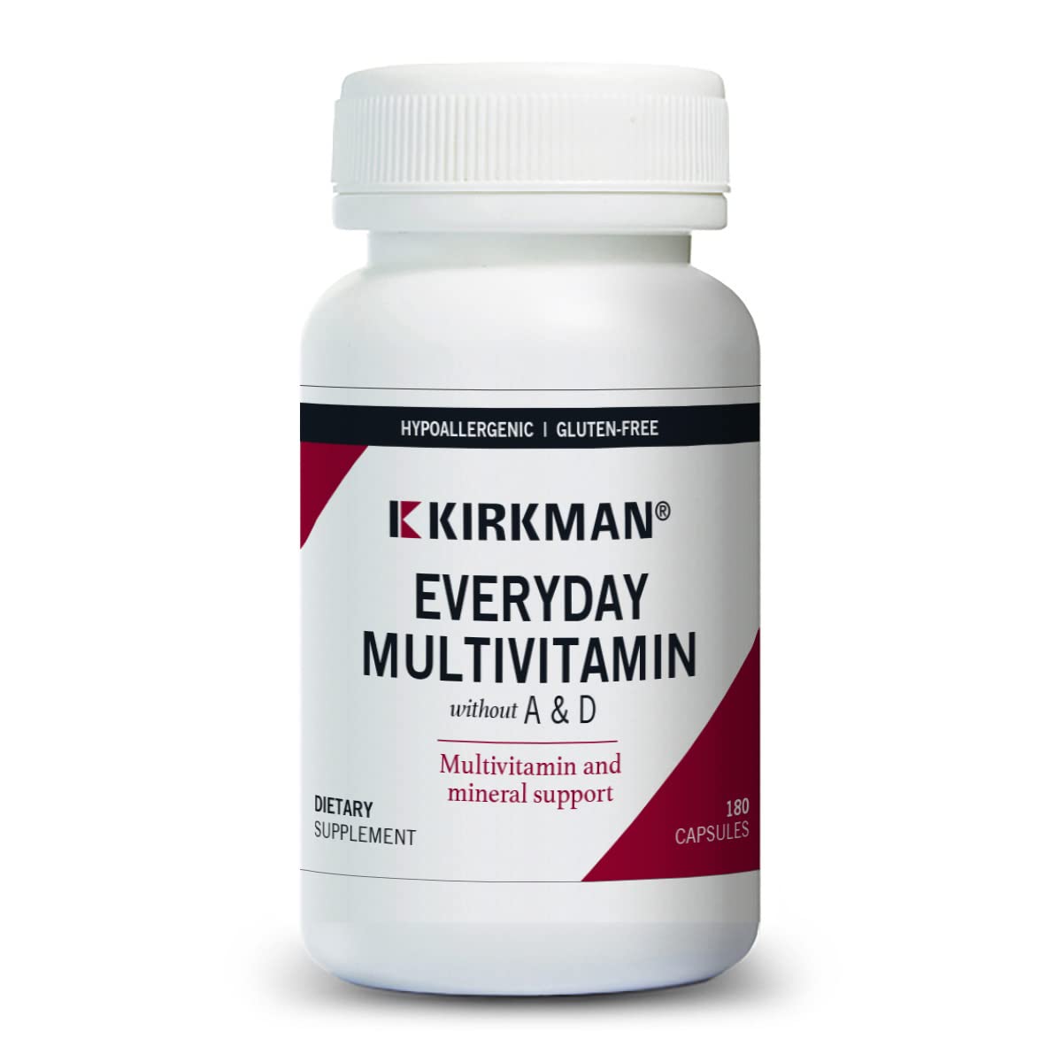 Kirkman Everyday Multivitamin Without Vitamins A & D - 180 Capsules | Hypoallergenic