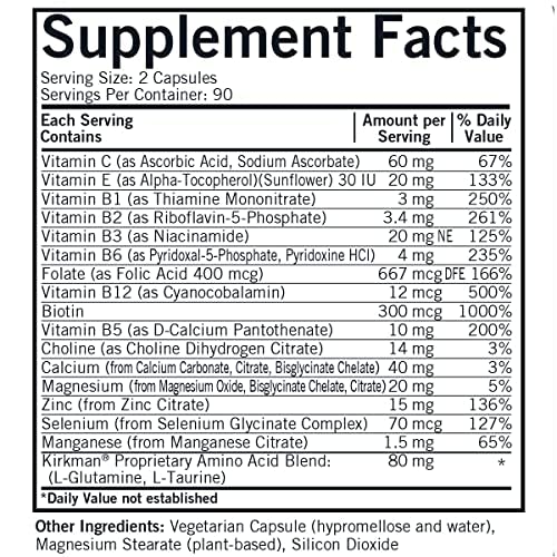 Kirkman Everyday Multivitamin Without Vitamins A & D - 180 Capsules | Hypoallergenic