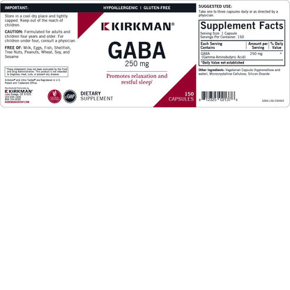 Kirkman GABA 250 mg – 150 Caps | Supports Relaxation & Sleep