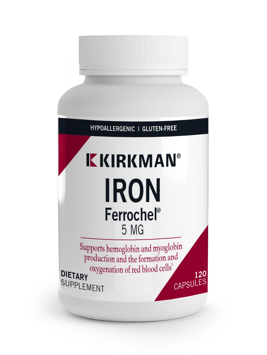 Kirkman Iron Ferrochel 5mg - 120 Capsules | Supports Hemoglobin & Red Blood Cells