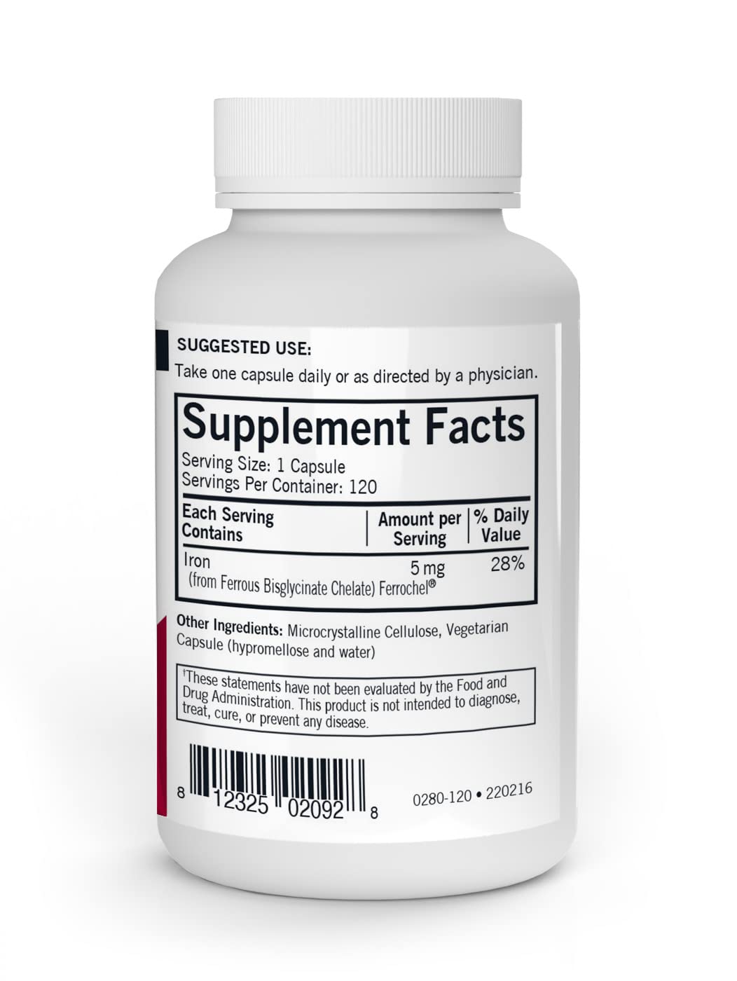 Kirkman Iron Ferrochel 5mg - 120 Capsules | Supports Hemoglobin & Red Blood Cells