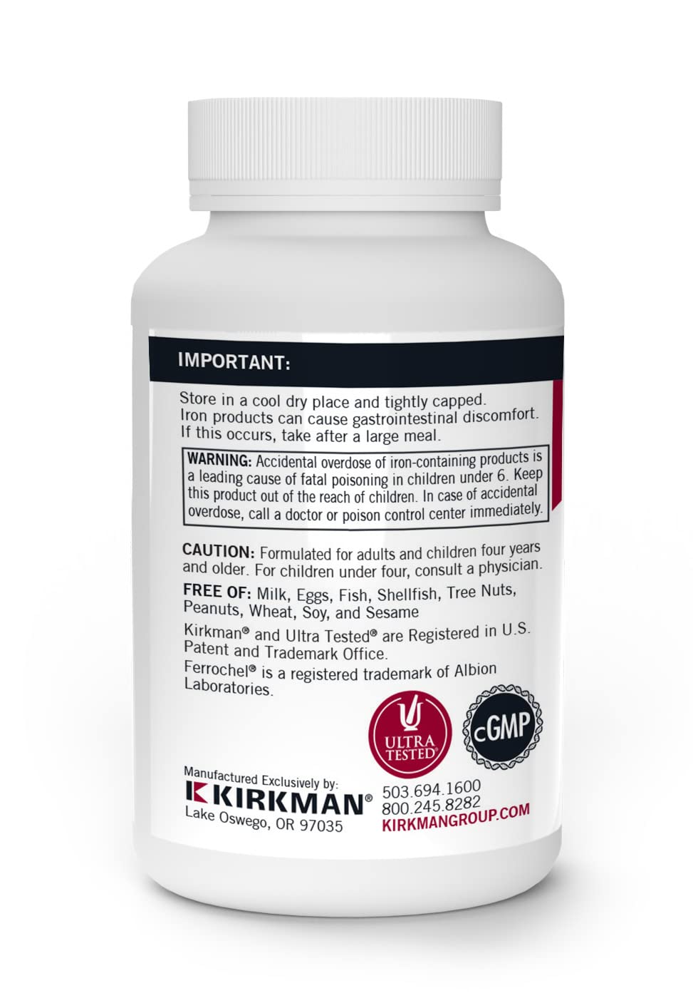 Kirkman Iron Ferrochel 5mg - 120 Capsules | Supports Hemoglobin & Red Blood Cells