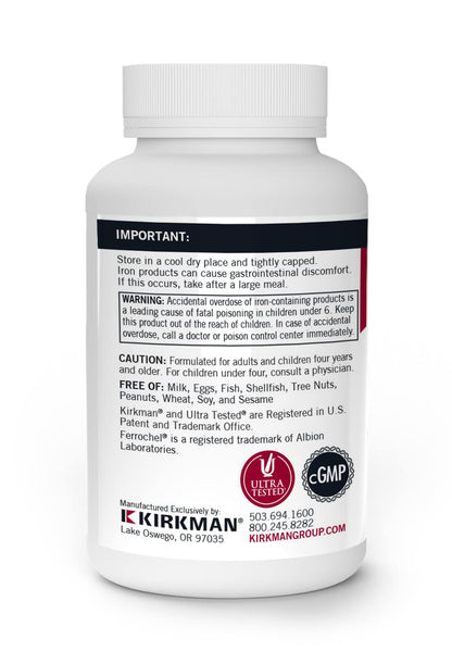 Kirkman Iron Ferrochel 5mg - 120 Capsules | Supports Hemoglobin & Red Blood Cells