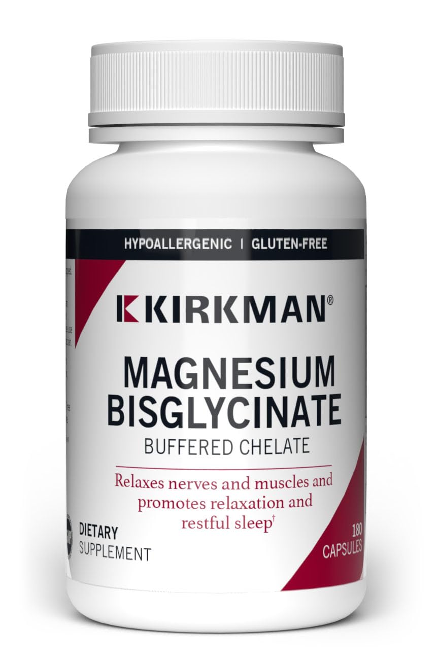 Kirkman - Magnesium Bisglycinate Buffered Chelate - 180 Capsules | Relaxes Nerves & Muscles, Restful Sleep, Hypoallergenic