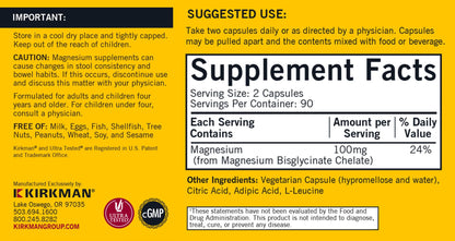 Kirkman - Magnesium Bisglycinate Buffered Chelate - 180 Capsules | Relaxes Nerves & Muscles, Restful Sleep, Hypoallergenic