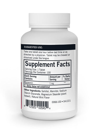 Kirkman Melatonin 1 mg Chewable Tablets – 100 Count – Mint Flavor, Hypoallergenic