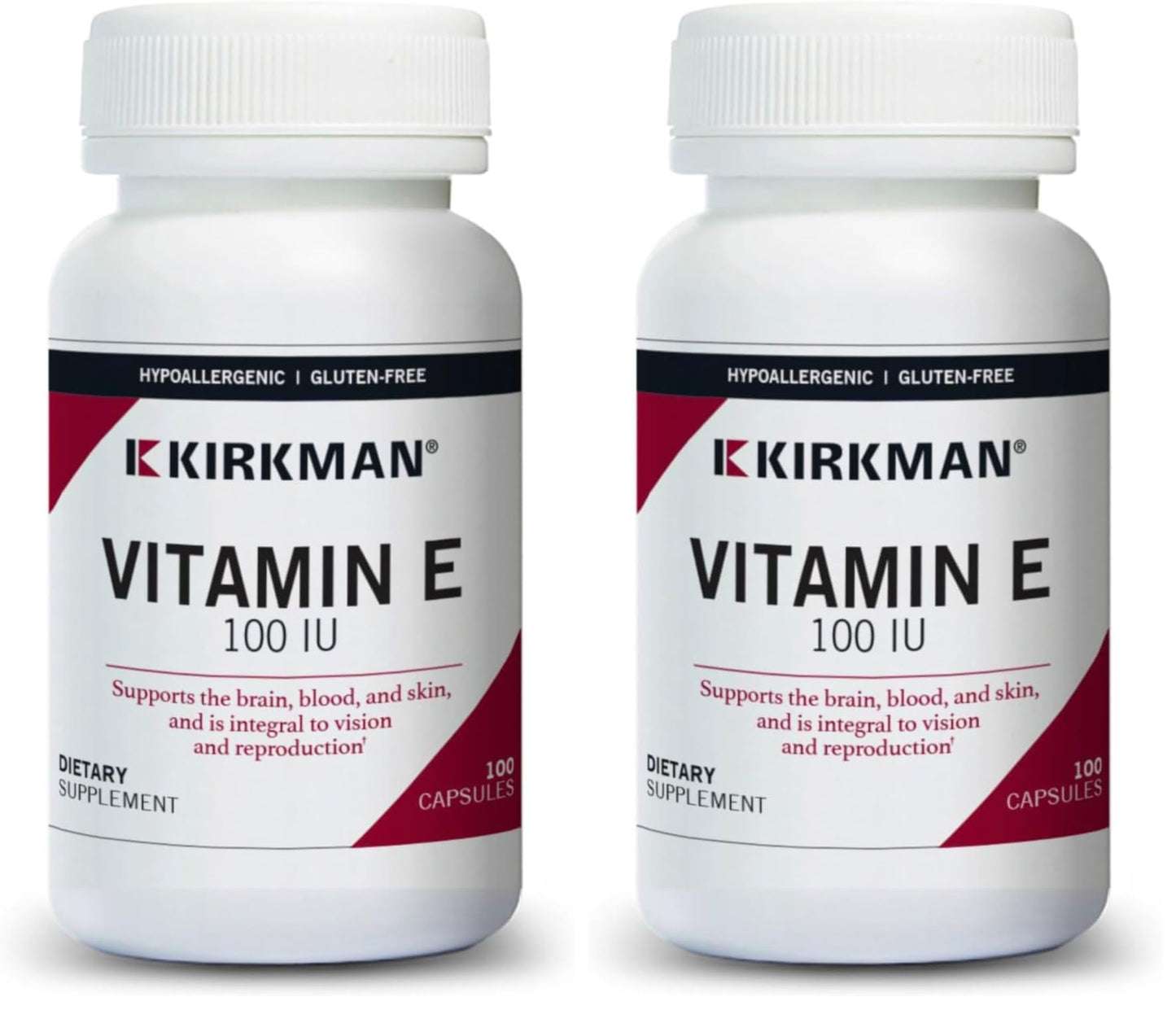 Kirkman Vitamin E 100 IU - Hypoallergenic | 100 Vegetarian Capsules | Gluten Free | Casein Free | Soy-Free (Pack of 2)