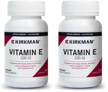 Kirkman Vitamin E 100 IU - Hypoallergenic | 100 Vegetarian Capsules | Gluten Free | Casein Free | Soy-Free (Pack of 2)