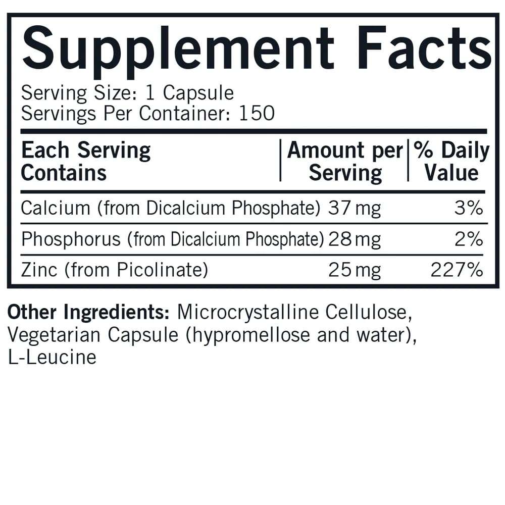 Kirkman Zinc Picolinate 25 mg – Hypoallergenic, Gluten Free, 150 Veg Capsules