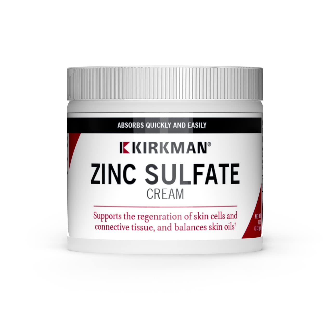 Kirkman - Zinc Sulfate Topical Cream - 4 fl oz - Fast Absorption - 10% Zinc Sulfate - Hypoallergenic