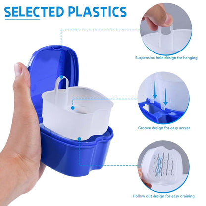 KISEER 2 Pack Denture Bath Case – Light Blue & Blue, Travel Friendly