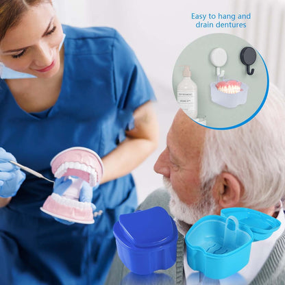 KISEER 2 Pack Denture Bath Case – Light Blue & Blue, Travel Friendly