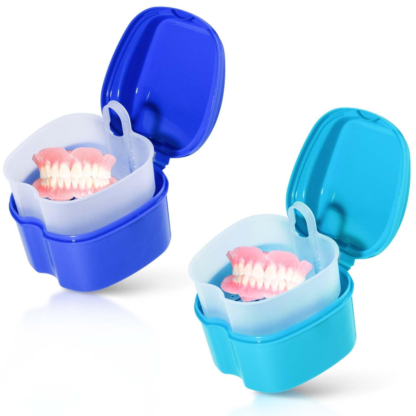 KISEER 2 Pack Denture Bath Case – Light Blue & Blue, Travel Friendly