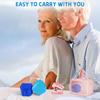 KISEER 2 Pack Denture Bath Case – Light Blue & Blue, Travel Friendly
