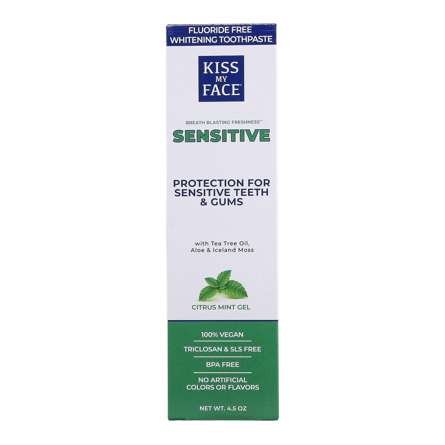 Kiss My Face Fluoride Free Sensitive Toothpaste 4.5 oz (Pack of 2) – Tartar Prevention & Sensitivity Relief