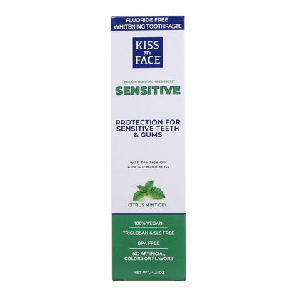 Kiss My Face Fluoride Free Sensitive Toothpaste 4.5 oz (Pack of 2) – Tartar Prevention & Sensitivity Relief