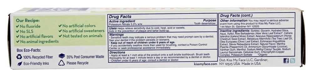 Kiss My Face Fluoride Free Sensitive Toothpaste 4.5 oz (Pack of 2) – Tartar Prevention & Sensitivity Relief