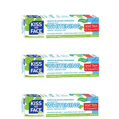 Kiss My Face Gel Teeth Whitening Toothpaste - Fluoride Free, Tea Tree, 13.5 oz (Pack of 3)