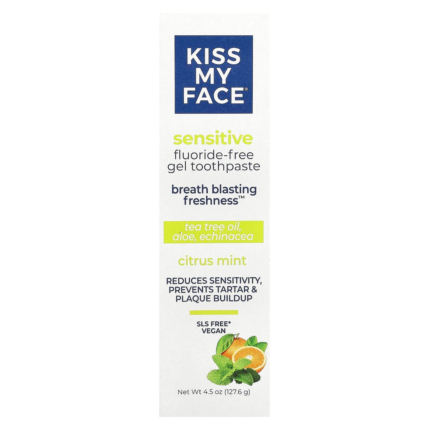 Kiss My Face Sensitive Citrus Mint Gel Toothpaste – SLS Free, Fluoride Free, 4.5 oz