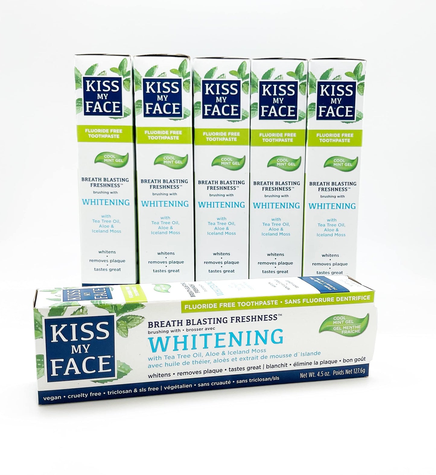 Kiss My Face Toothpaste Whitening Cool Mint 4.5 Ounce Fluoride-Free (133 ml) (6 Pack)