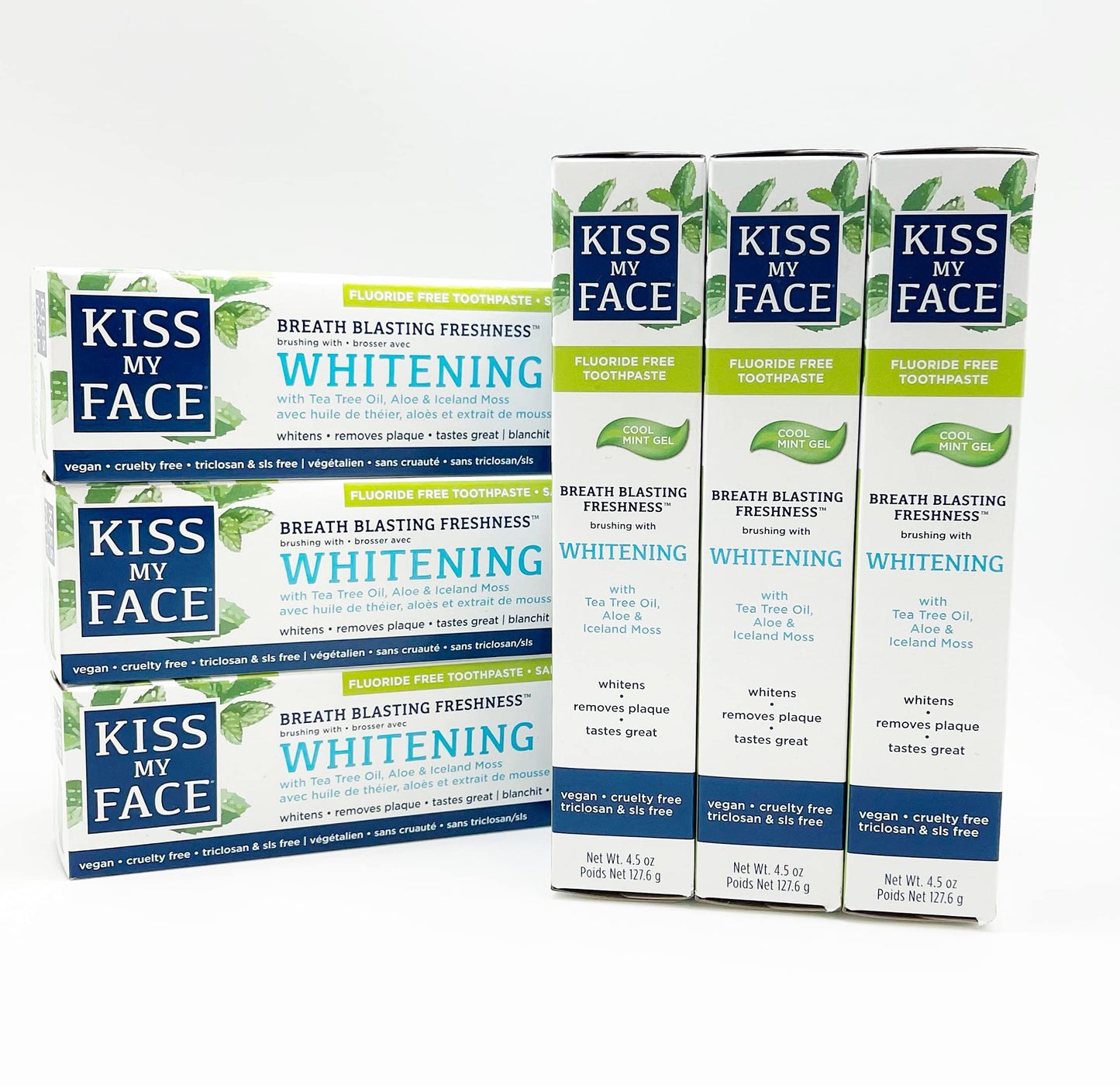 Kiss My Face Toothpaste Whitening Cool Mint 4.5 Ounce Fluoride-Free (133 ml) (6 Pack)