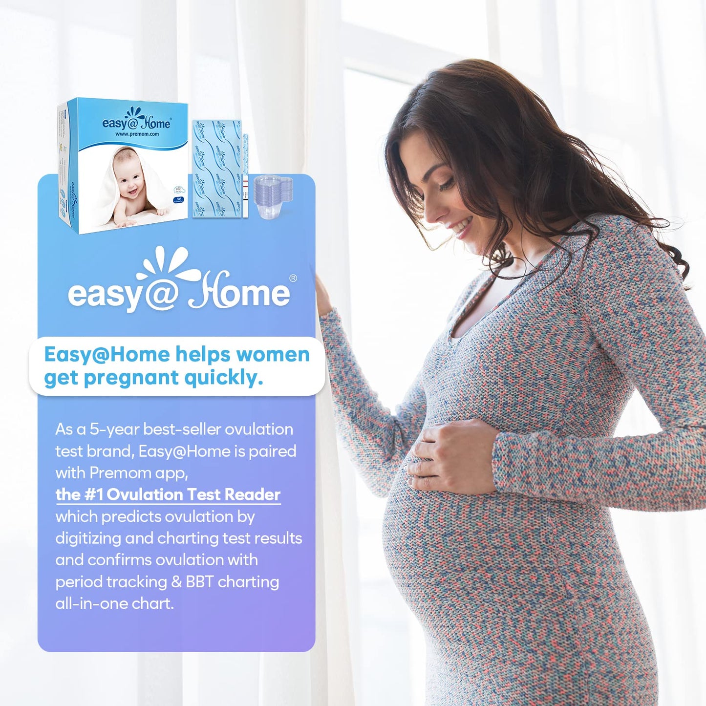 Easy@Home Ovulation Test Strips 100 Pack with Premom App – Ovulation Predictor Kit (FSA Eligible)