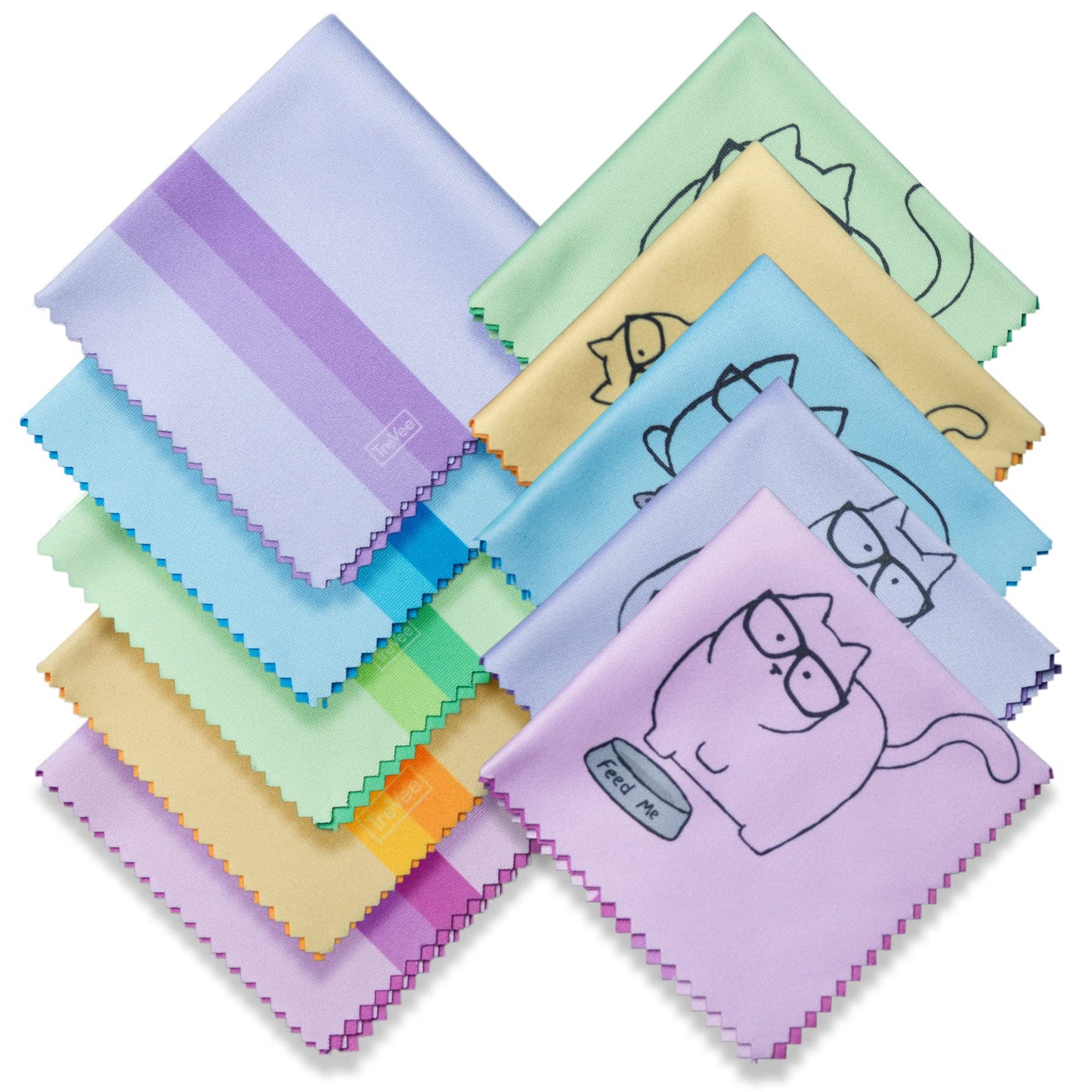 10 Pack Cute Kitty Cat Design Multicolor Microfiber Cleaning Cloths – For Eyeglasses, Lenses, Sunglasses & Phones