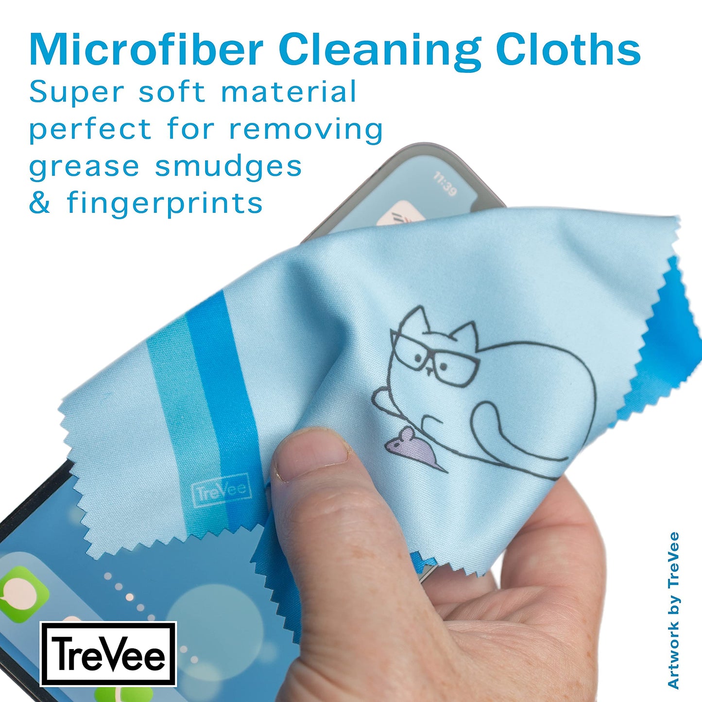 10 Pack Cute Kitty Cat Design Multicolor Microfiber Cleaning Cloths – For Eyeglasses, Lenses, Sunglasses & Phones