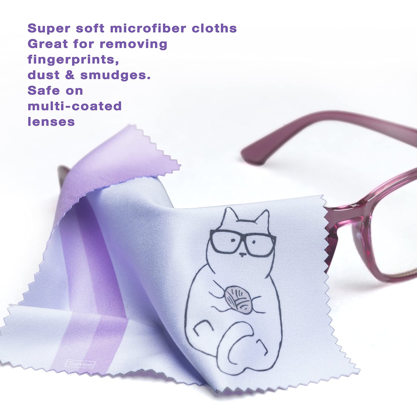 10 Pack Cute Kitty Cat Design Multicolor Microfiber Cleaning Cloths – For Eyeglasses, Lenses, Sunglasses & Phones