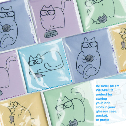 10 Pack Cute Kitty Cat Design Multicolor Microfiber Cleaning Cloths – For Eyeglasses, Lenses, Sunglasses & Phones