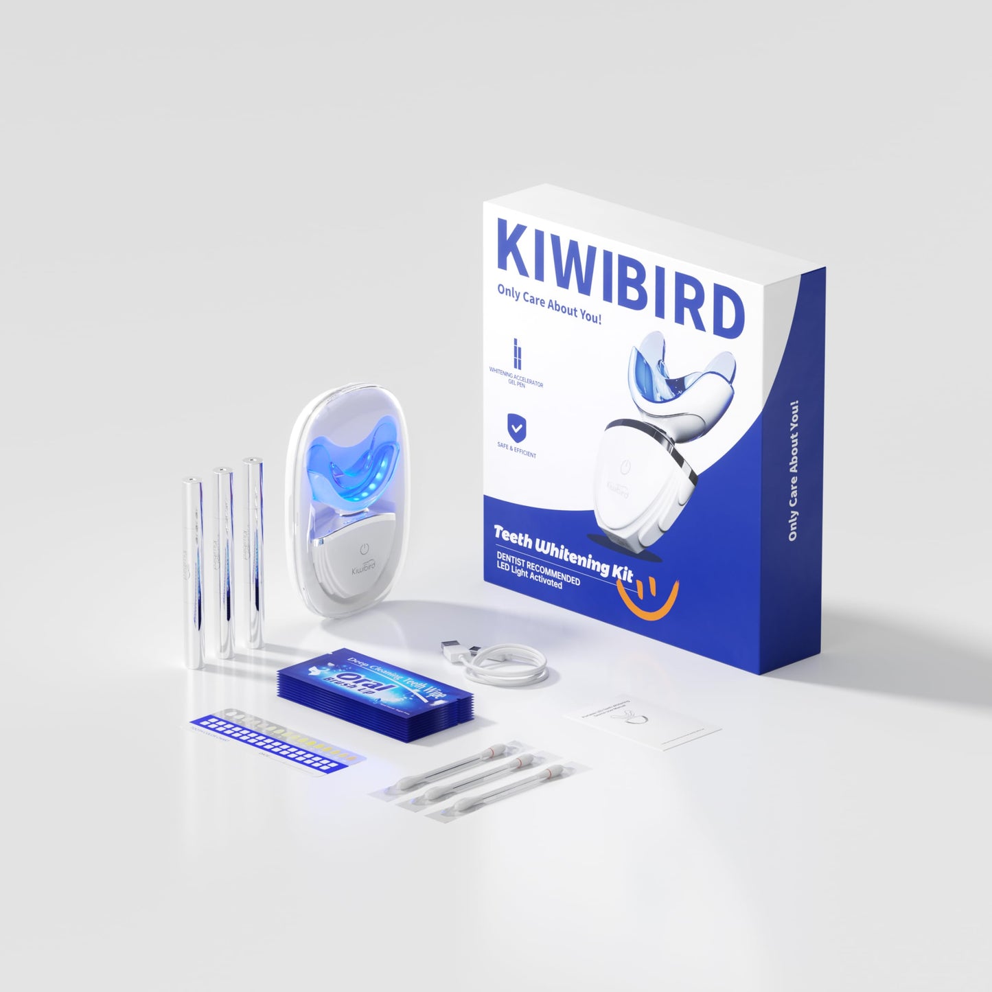 KIWIBIRD Teeth Whitening Kit for Sensitive Teeth – 3 Gel Pens & LED Light