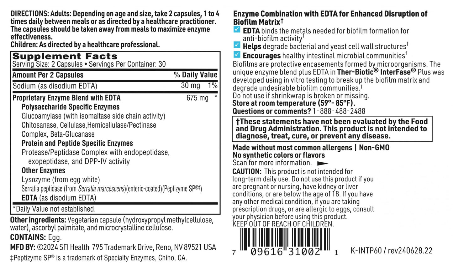 Klaire Labs InterFase Plus – Enzyme + EDTA for Biofilm Disruption (60 Capsules)