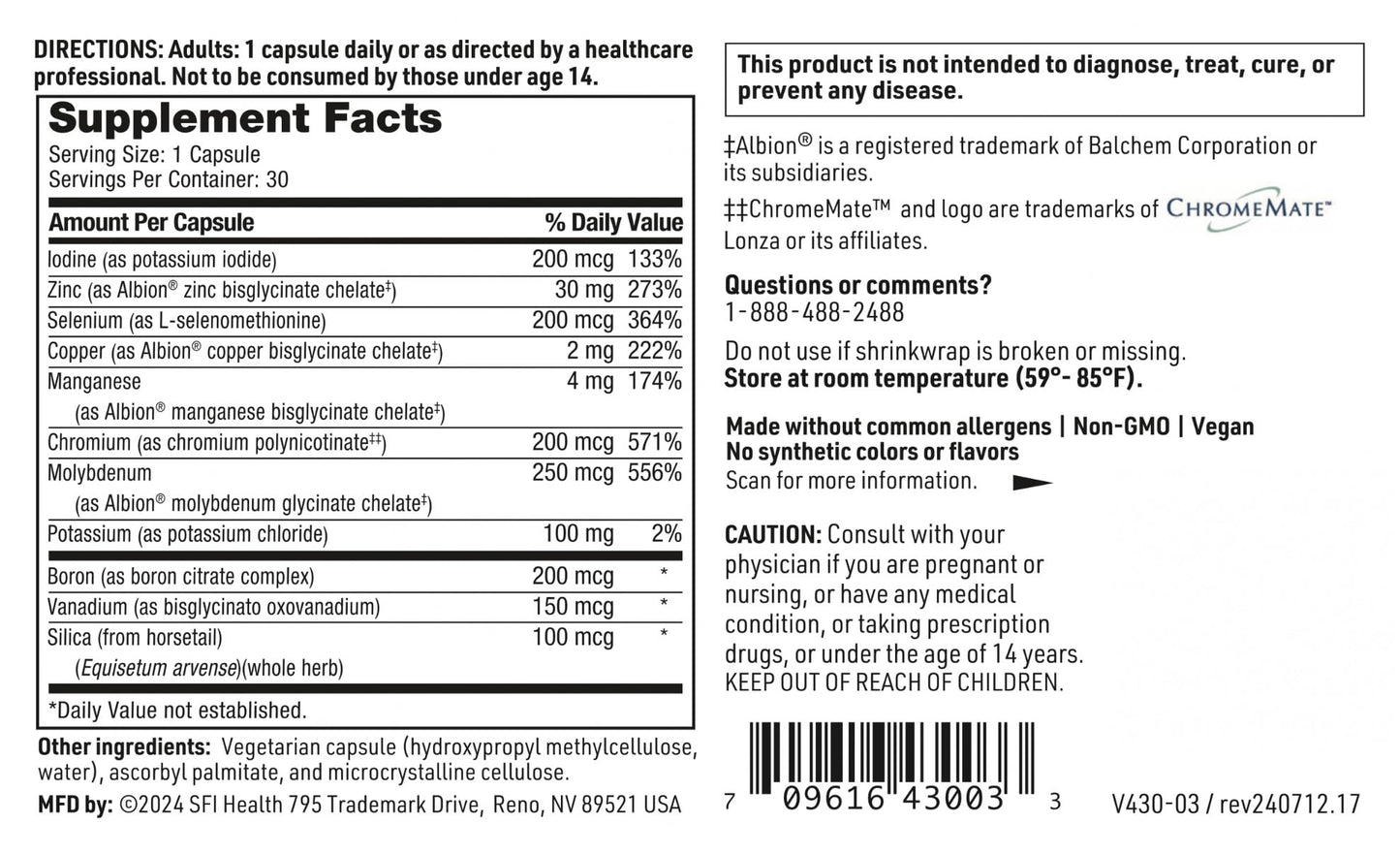 Klaire Labs LDA Trace Mineral Complex – 11 Essential Trace Elements, Iron-Free, TRAACS Chelates