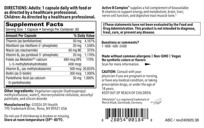 Klaire Labs SFI Health Active B Complex – Methylated B Vitamins (60 Capsules)